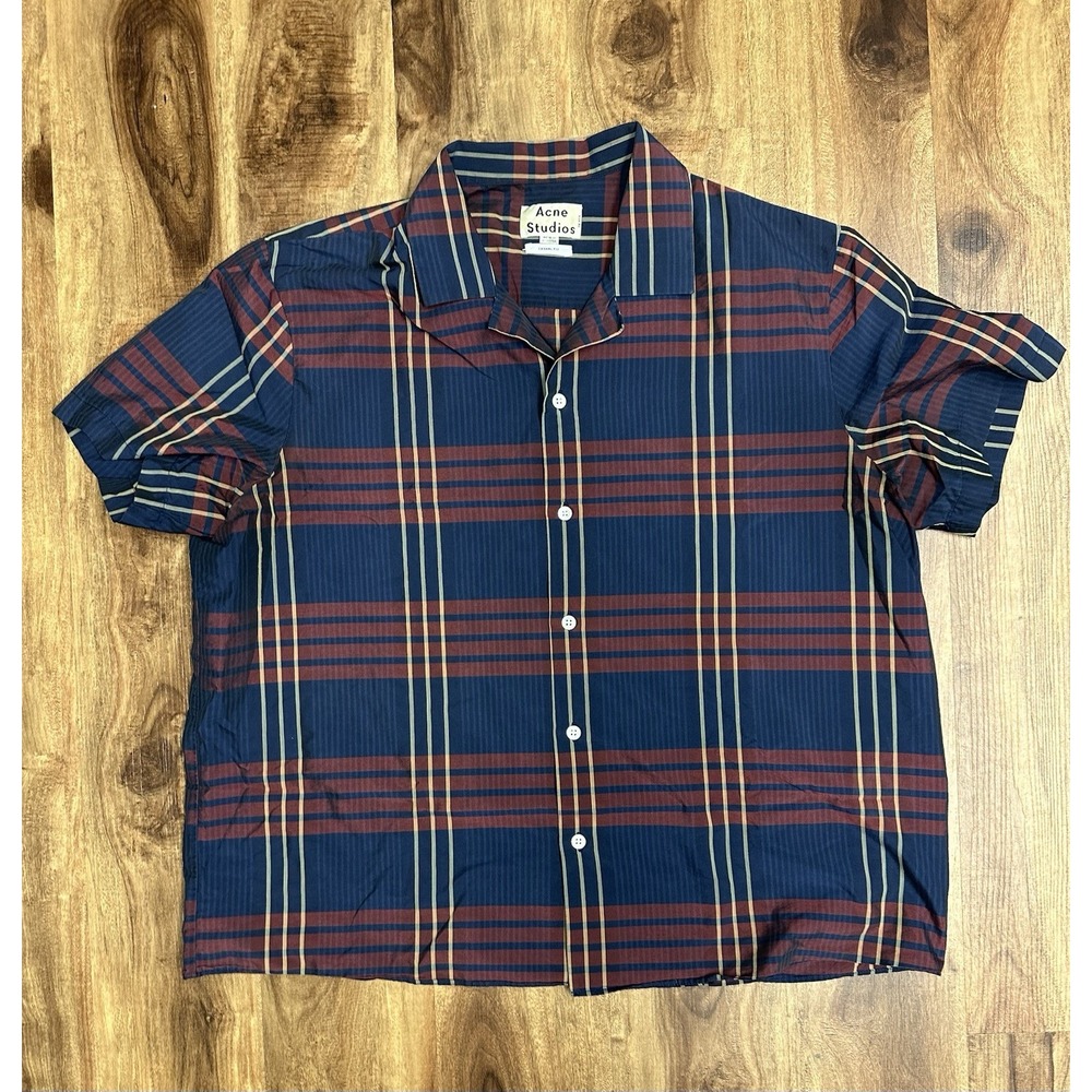 Acne Studios Mens Size 50 Medium Plaid Short Sleeve Button Up Shirt